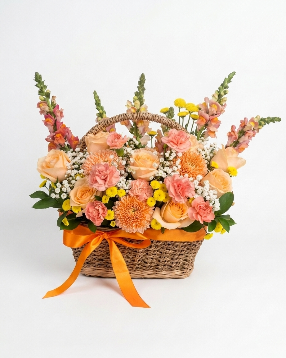 Bunga Keranjang Mawar Peach Nuansa Orange
