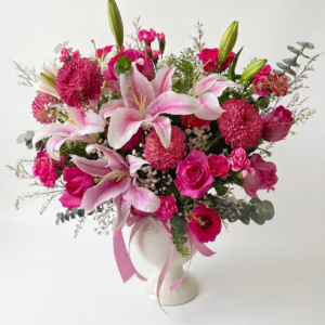 Bunga Meja Mawar dan Lili Pink