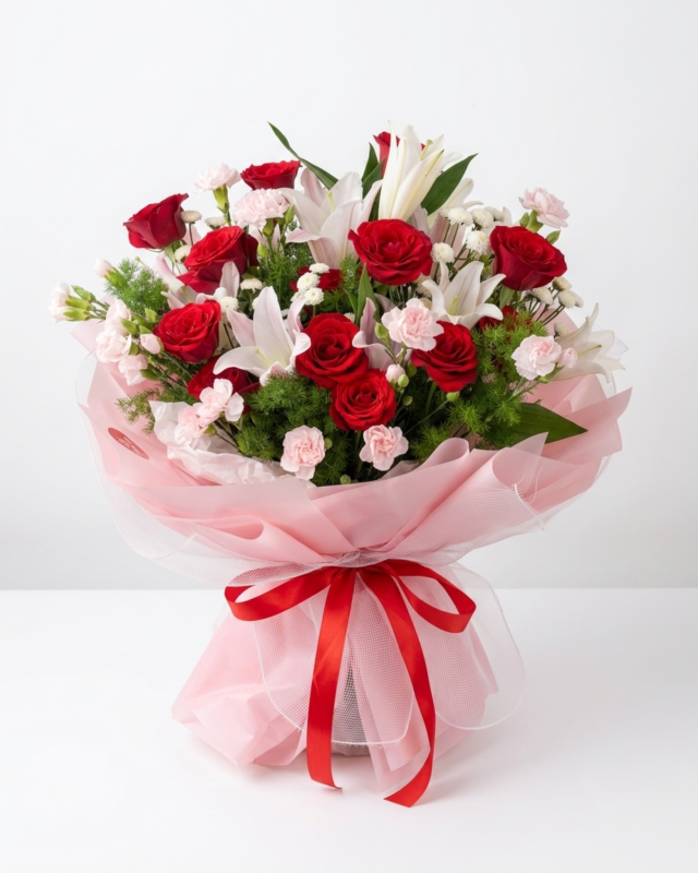 Buket Bunga Mawar dan Lili