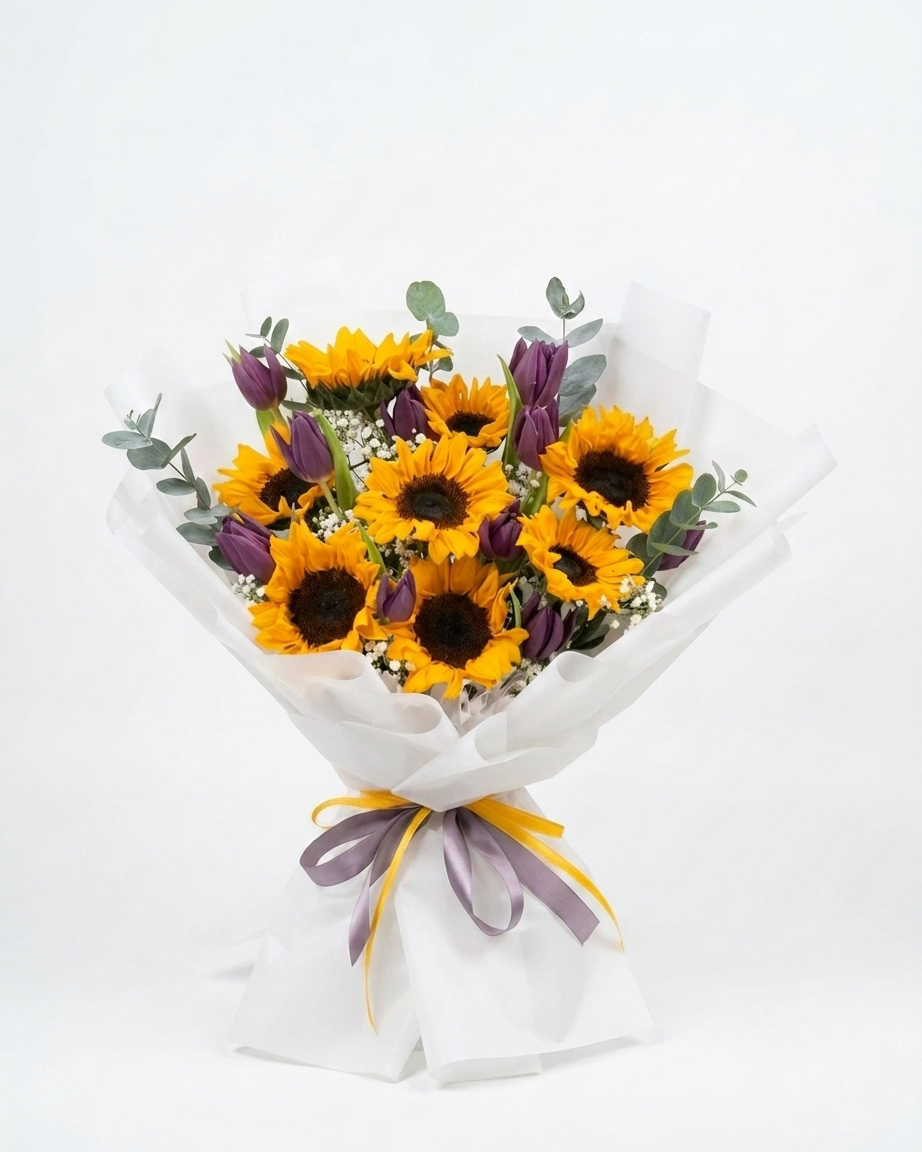 Buket Bunga Tulip dan Sunflower