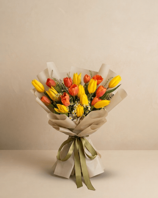 Buket Bunga Tulip Kuning dan Orange