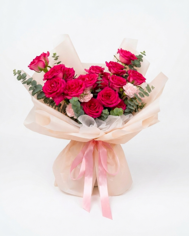 Buket Bunga Mawar Fuschia
